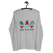 Load image into Gallery viewer, Valentine couple Cute Three Gnomes Holding hearts Unisex Long Sleeve Tee