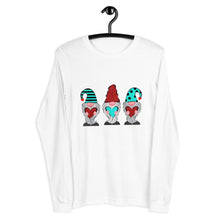 Load image into Gallery viewer, Valentine couple Cute Three Gnomes Holding hearts Unisex Long Sleeve Tee