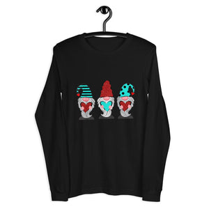 Valentine couple Cute Three Gnomes Holding hearts Unisex Long Sleeve Tee