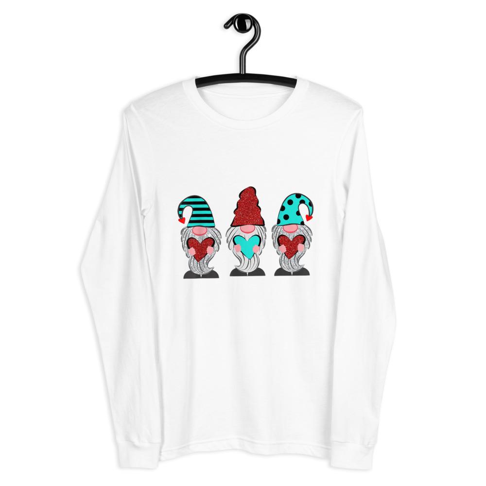 Valentine couple Cute Three Gnomes Holding hearts Unisex Long Sleeve Tee